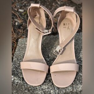 Blush Patent Ankle Strap Block Heel Sandals